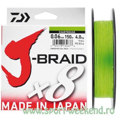 Daiwa - Fir textil J-Braid X8 Chartreuse 0,13mm - 150m - 8kg